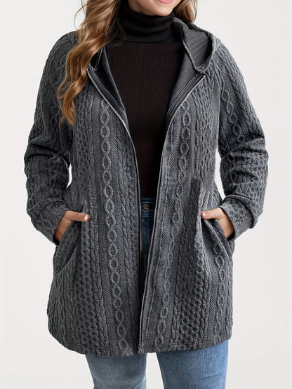 Ladies' Plus Size Solid Color Pocket Coat