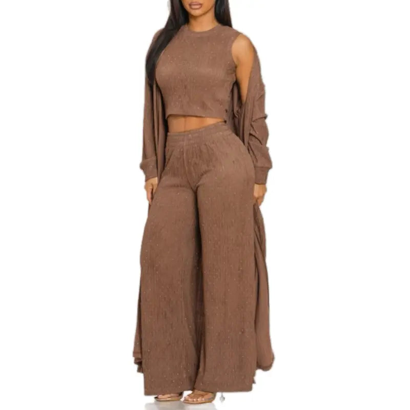 Heavenly Comfort Collection - 3 Piece Set Tank Top Pants & Cardigan Casual Outfit for Women Comfortable Stylish Clothes
