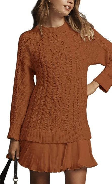 Ladies' Round Neck Sweater Spliced casual Dress