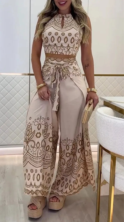 Women's Vintage Printed Holiday Casual Three-Piece Suits
