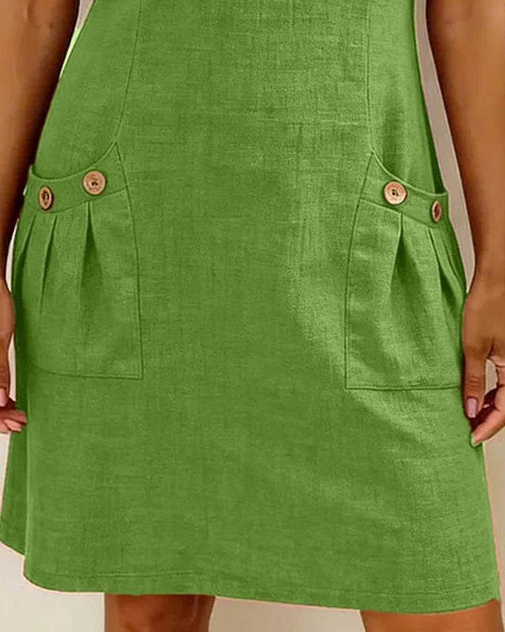 Zipper Pocket Cotton Linen Dress - MATCHING MASTER