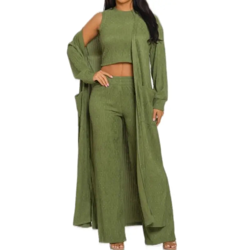 Heavenly Comfort Collection - 3 Piece Set Tank Top Pants & Cardigan Casual Outfit for Women Comfortable Stylish Clothes