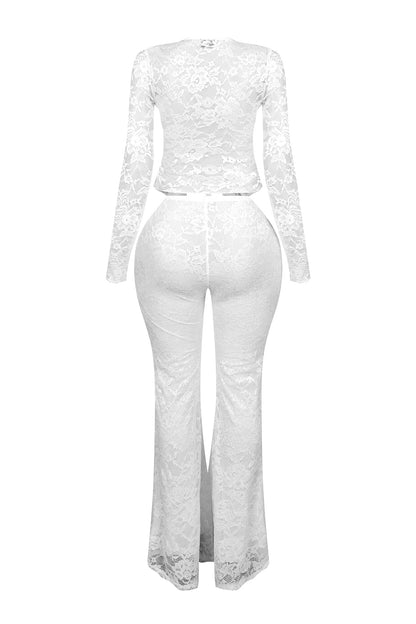 Everly Lace Top & Wide Pants Set — Sheer Lace Two-Piece Outfit