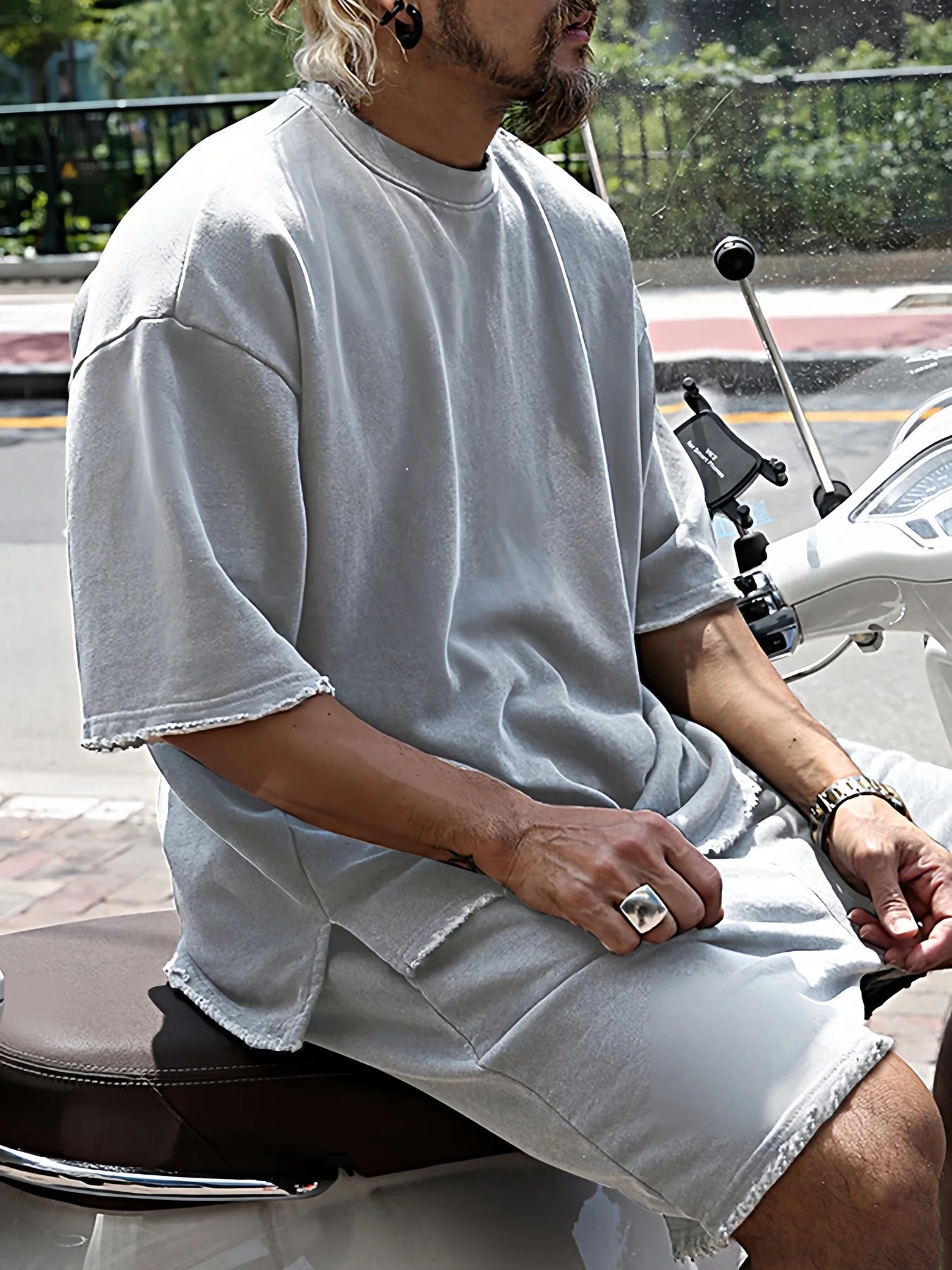 Men's 100% Cotton Casual Loose Fit Sports Set - Breathable Moisture-Wicking 2-Piece Tracksuit