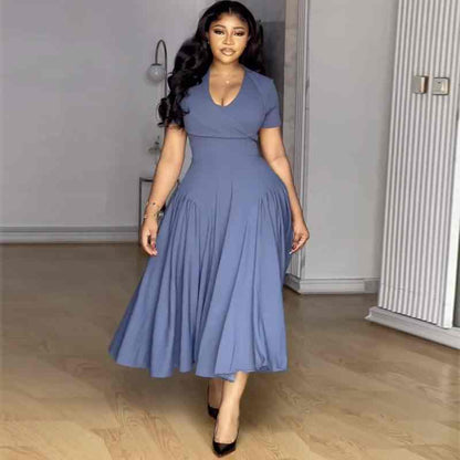 Ladies' V-neck Solid Color Elegant Casual Dress - MATCHING MASTER