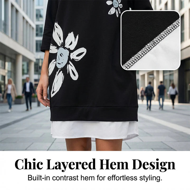 Oversize T-Shirt Kleid mit floralem Print - MATCHING MASTER