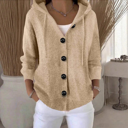 Button-down knit hooded sweater cardigan