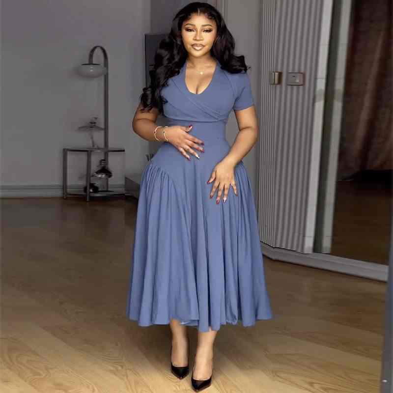 Ladies' V-neck Solid Color Elegant Casual Dress - MATCHING MASTER