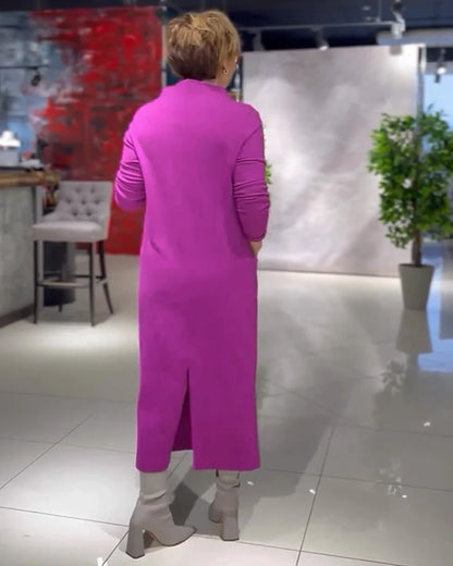 Loose thickened turtleneck dress with pockets