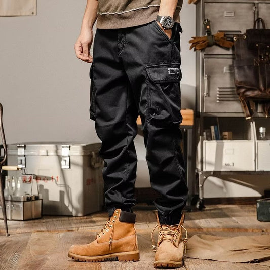 Men's workwear multi-pocket trousers, trendy loose casual functional cuffed trousers