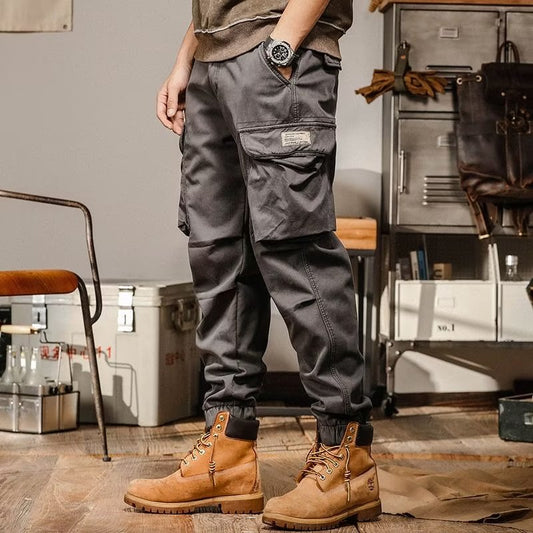 Men's workwear multi-pocket trousers, trendy loose casual functional cuffed trousers