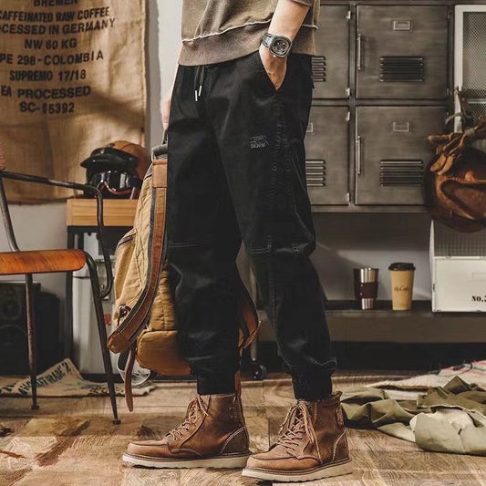 Men's workwear multi-pocket trousers, trendy loose casual functional cuffed trousers