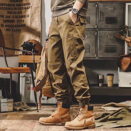 Men's workwear multi-pocket trousers, trendy loose casual functional cuffed trousers