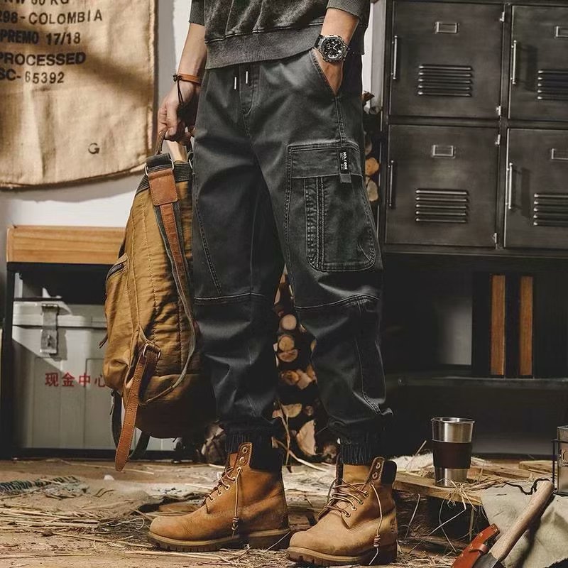 Men's workwear multi-pocket trousers, trendy loose casual functional cuffed trousers