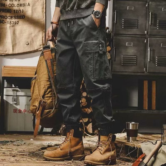 Men's workwear multi-pocket trousers, trendy loose casual functional cuffed trousers
