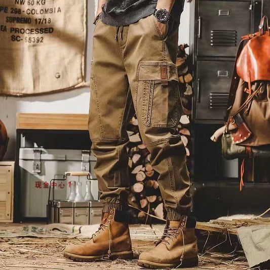 Men's workwear multi-pocket trousers, trendy loose casual functional cuffed trousers