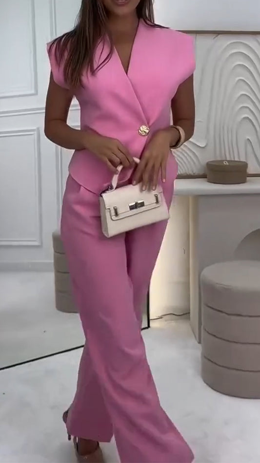 Women's V-neck Irregular Top+pants Temperament Commuting Suit