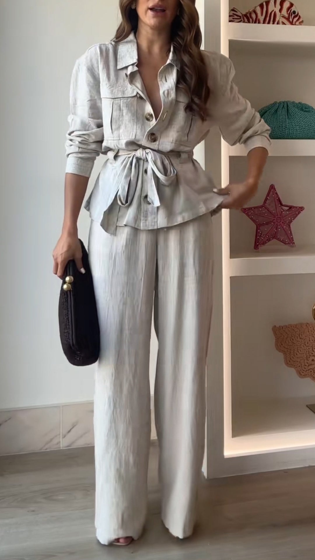 Ladies' Collar and Buckle Top+ Pants Style Commuting Suit