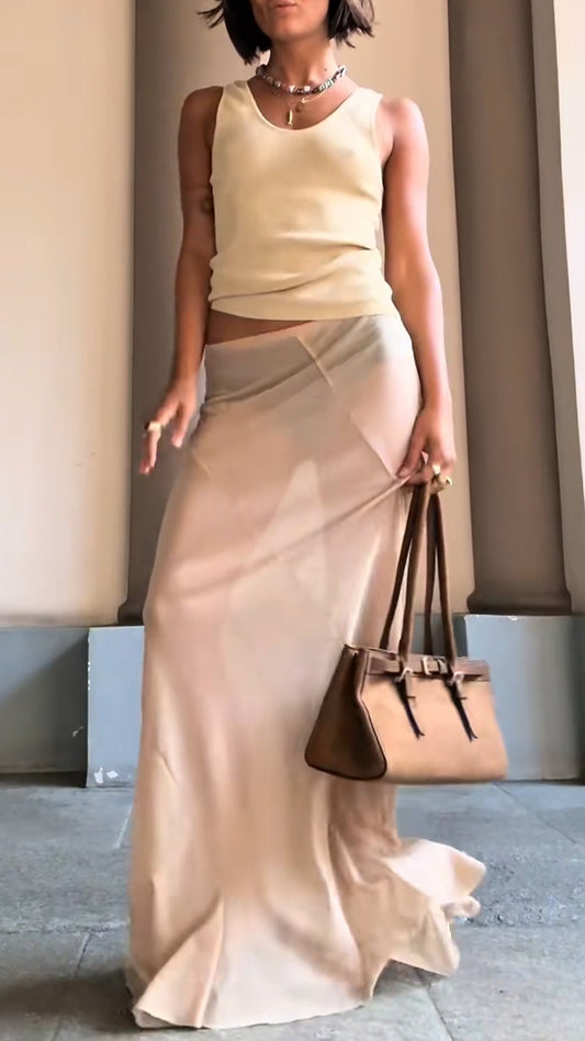 Ladies' Round Neck Vest Top+ Skirt Casual Set