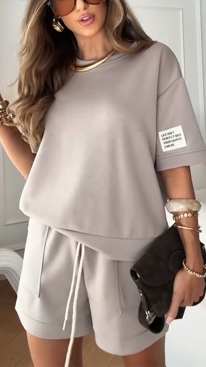 Women's Round Neck Top+ Drawstring Pants Loose Casual Suit