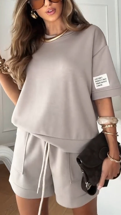 Women's Round Neck Top+ Drawstring Pants Loose Casual Suit