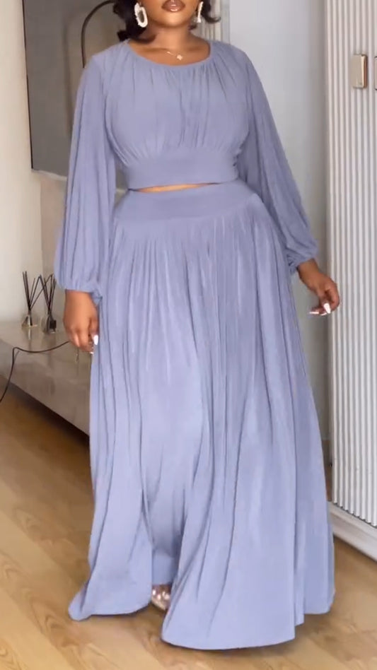 Ladies' Round Neck Top+ Skirt Casual Temperament Set