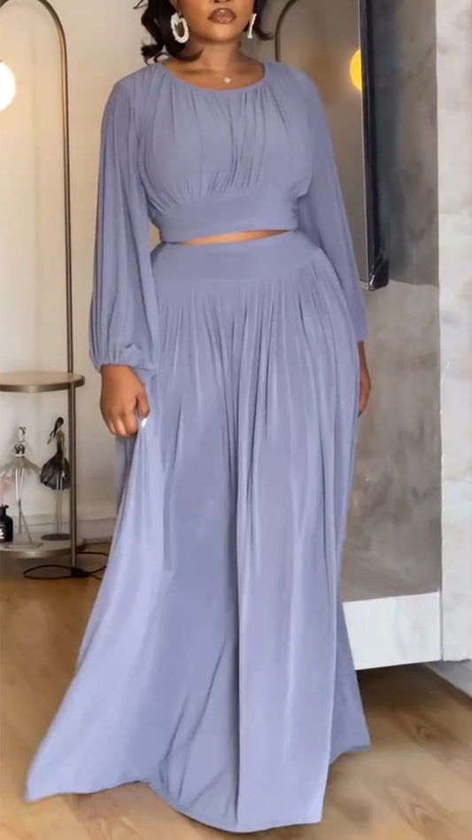 Ladies' Round Neck Top+ Skirt Casual Temperament Set