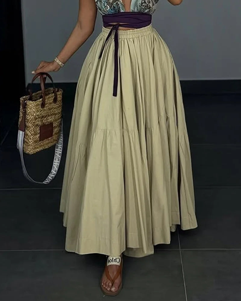 Ladies' Neck Hanging Hollow Top+ Skirt Casual Temperament Set