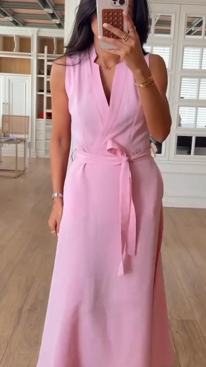 Ladies' V-neck and Waist Cinching Temperament Leisure Dress