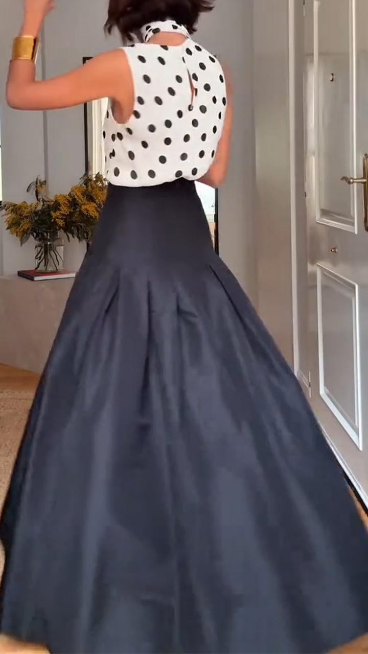 Ladies' Round Neck Polka Dot Top+ Skirt with Casual Temperament Suit