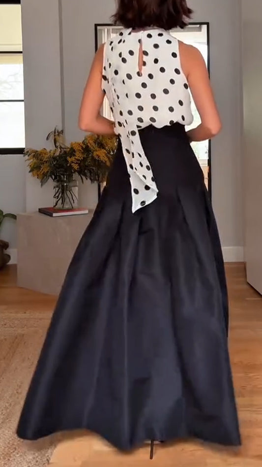 Ladies' Round Neck Polka Dot Top+ Skirt with Casual Temperament Suit