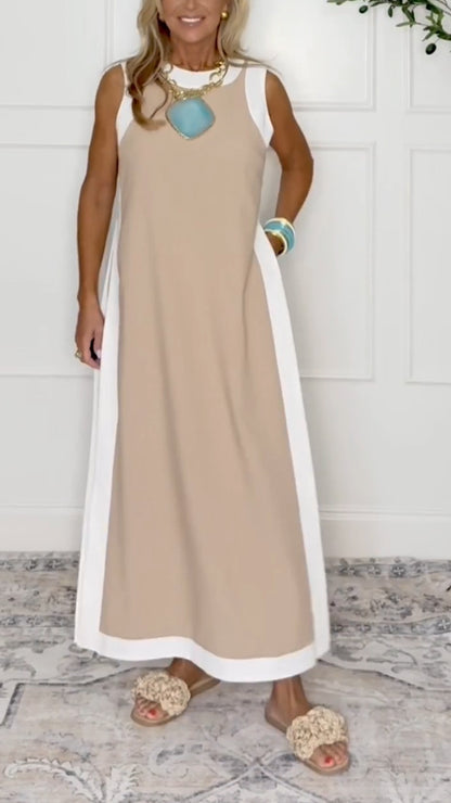 Ladies' Round Neck Patchwork Slit Long Skirt+ Shorts Casual Set