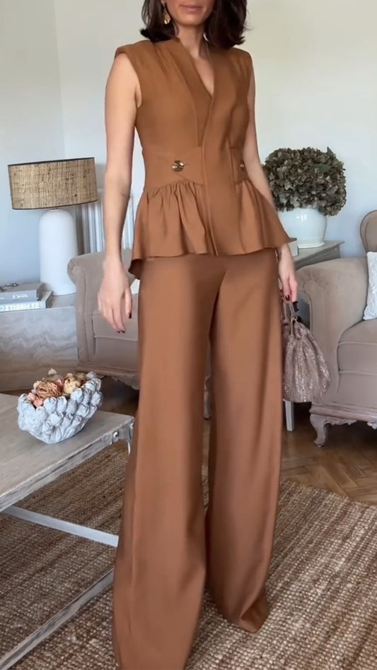Women's V-neck Waist Sleeveless Casual Commuter Suit