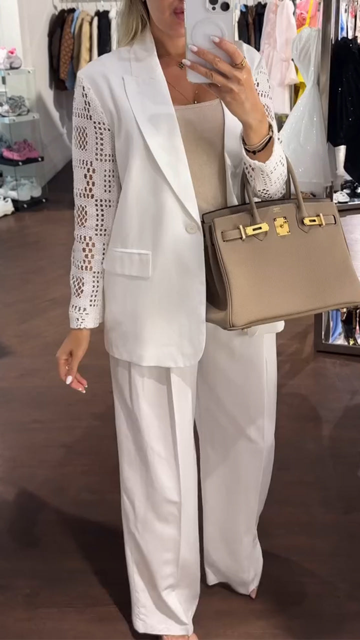 Women's Lapel Hollow Stitching Sleeve Casual Suit