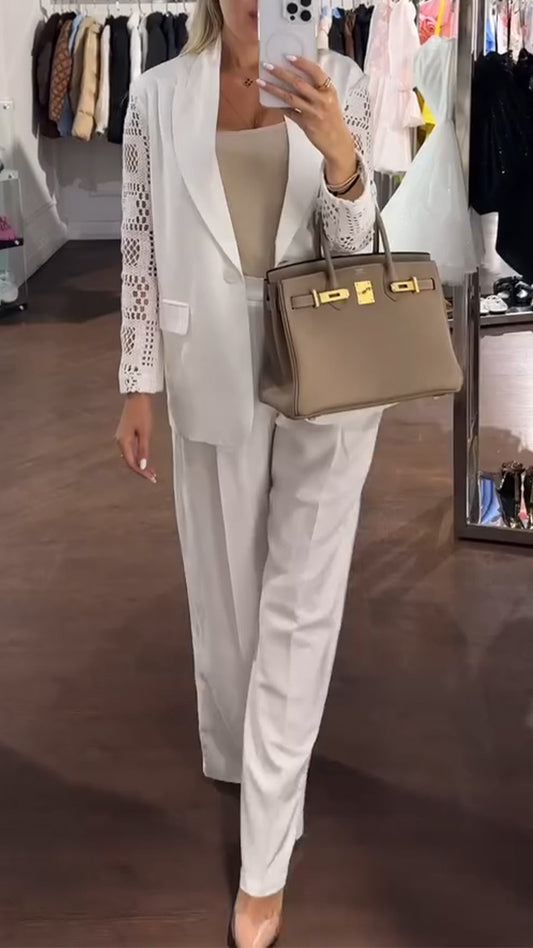 Women's Lapel Hollow Stitching Sleeve Casual Suit