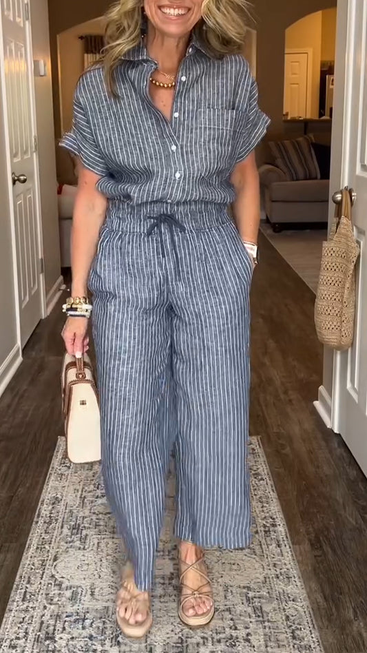 Ladies' Lapel Vertical Pattern Leisure Set