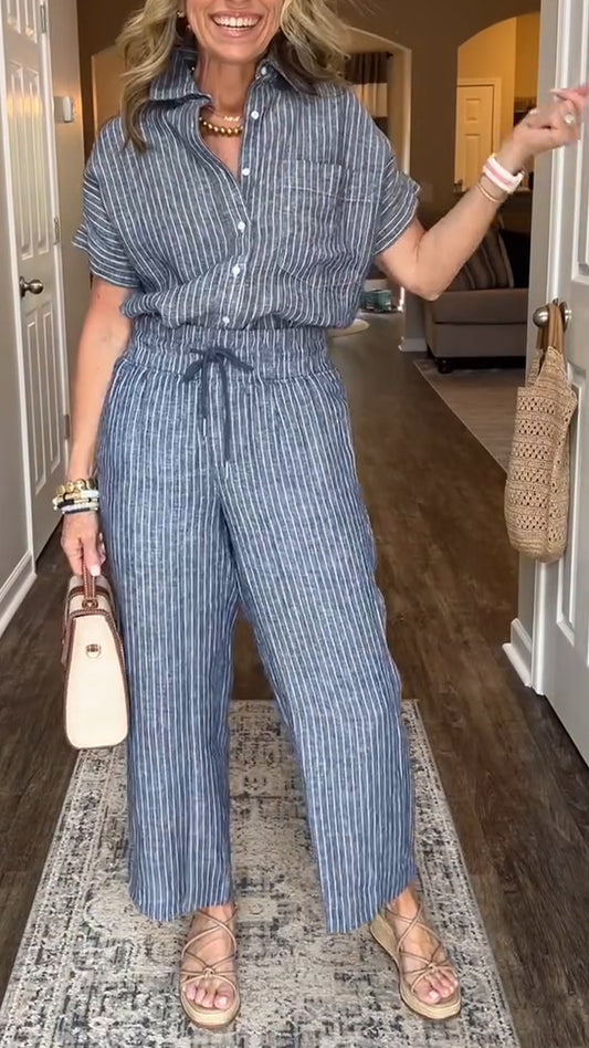 Ladies' Lapel Vertical Pattern Leisure Set
