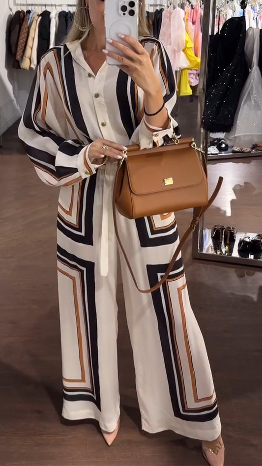 Ladies' Lapel Print with Loose Checkered Pattern Leisure Suit
