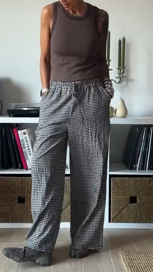 Ladies' Round Neck Vest+ Plaid Pants Casual Suit