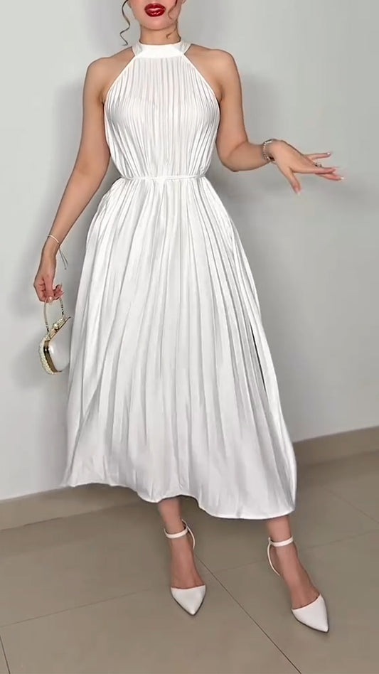 Ladies' Neck Hanging Pleated Elegant Casual Dress
