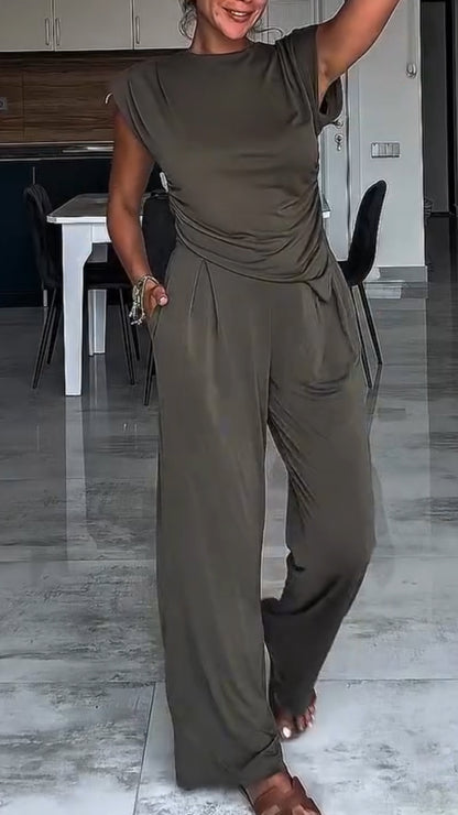 Women's Round Neck Irregular Top + Pants Casual Suit