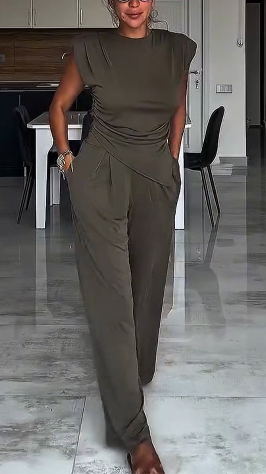 Women's Round Neck Irregular Top + Pants Casual Suit