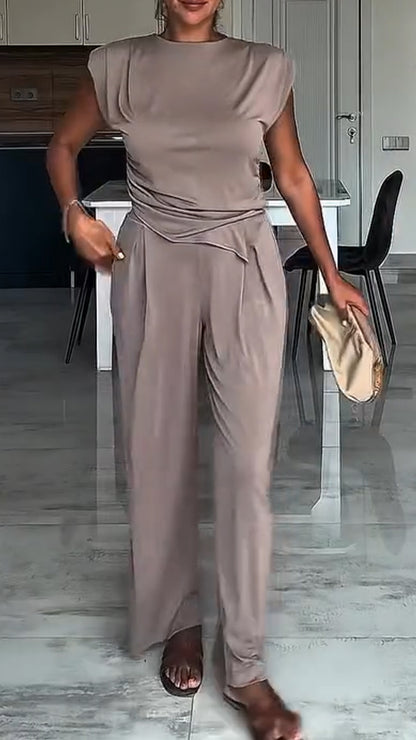 Women's Round Neck Irregular Top + Pants Casual Suit