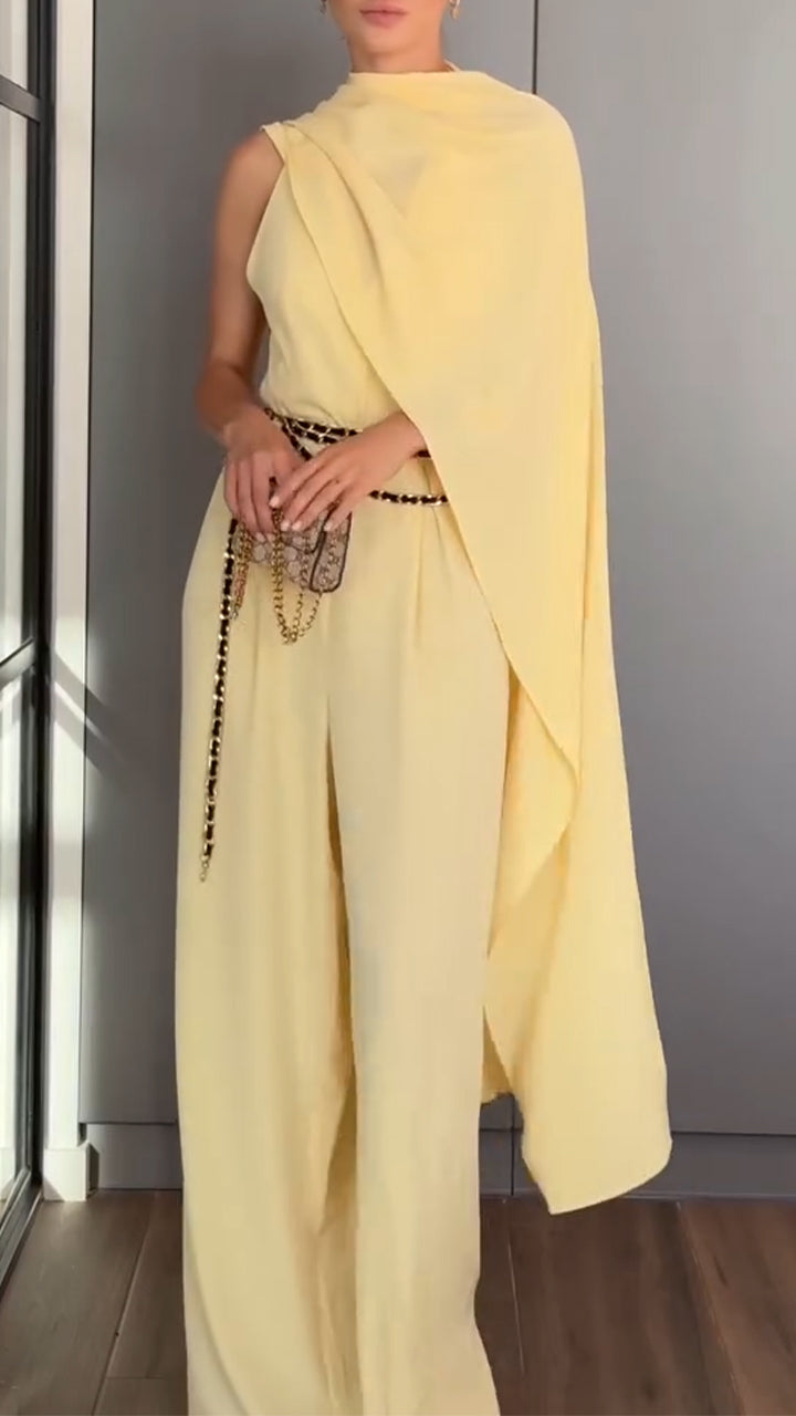 Ladies' Hanging Neck Solid Color Jumpsuit+ Shawl Casual Temperament Suit