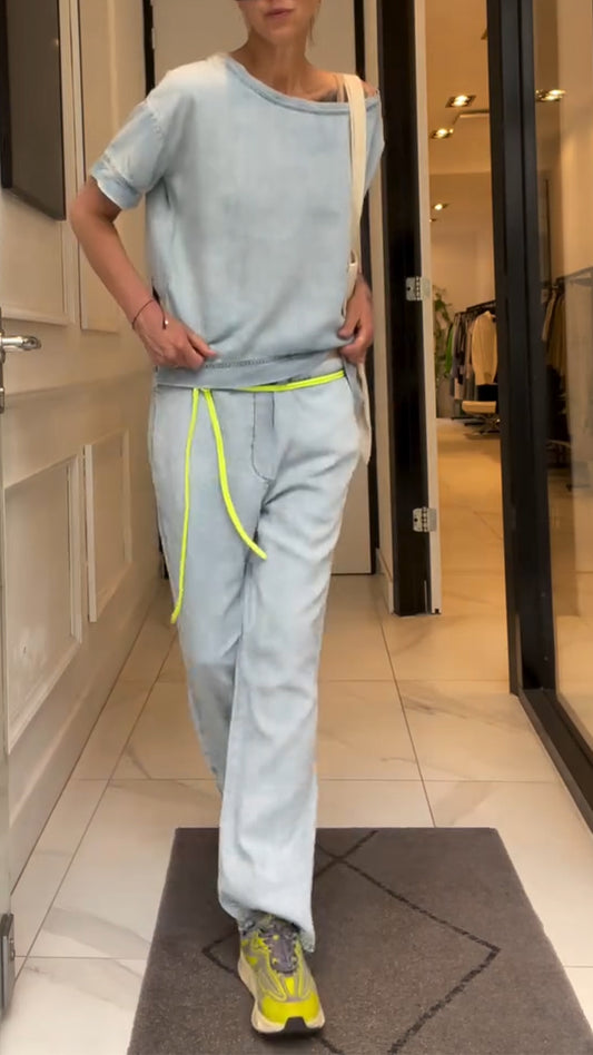 Ladies' Diagonal Collar Solid Color Top+ Casual Pants Suit
