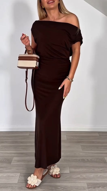 Ladies' Round Neck Solid Color Top+ Skirt Casual Set