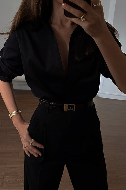 Women's Simple Lapel Shirt Casual Trousers Suit
