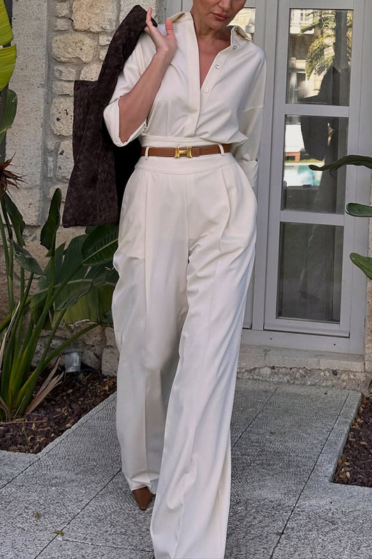 Women's Simple Lapel Shirt Casual Trousers Suit