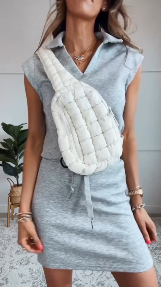 Ladies' Collar Top+ Drawstring Skirt Casual Set