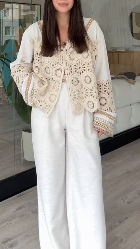 Women's V-neck Hollow Stitching Casual Suit